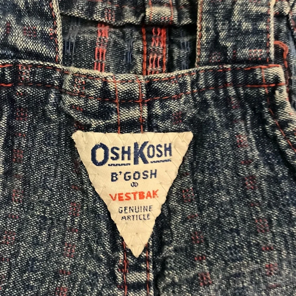 Vintage OshKosh Denim light red plaid design overalls Kids size 2T